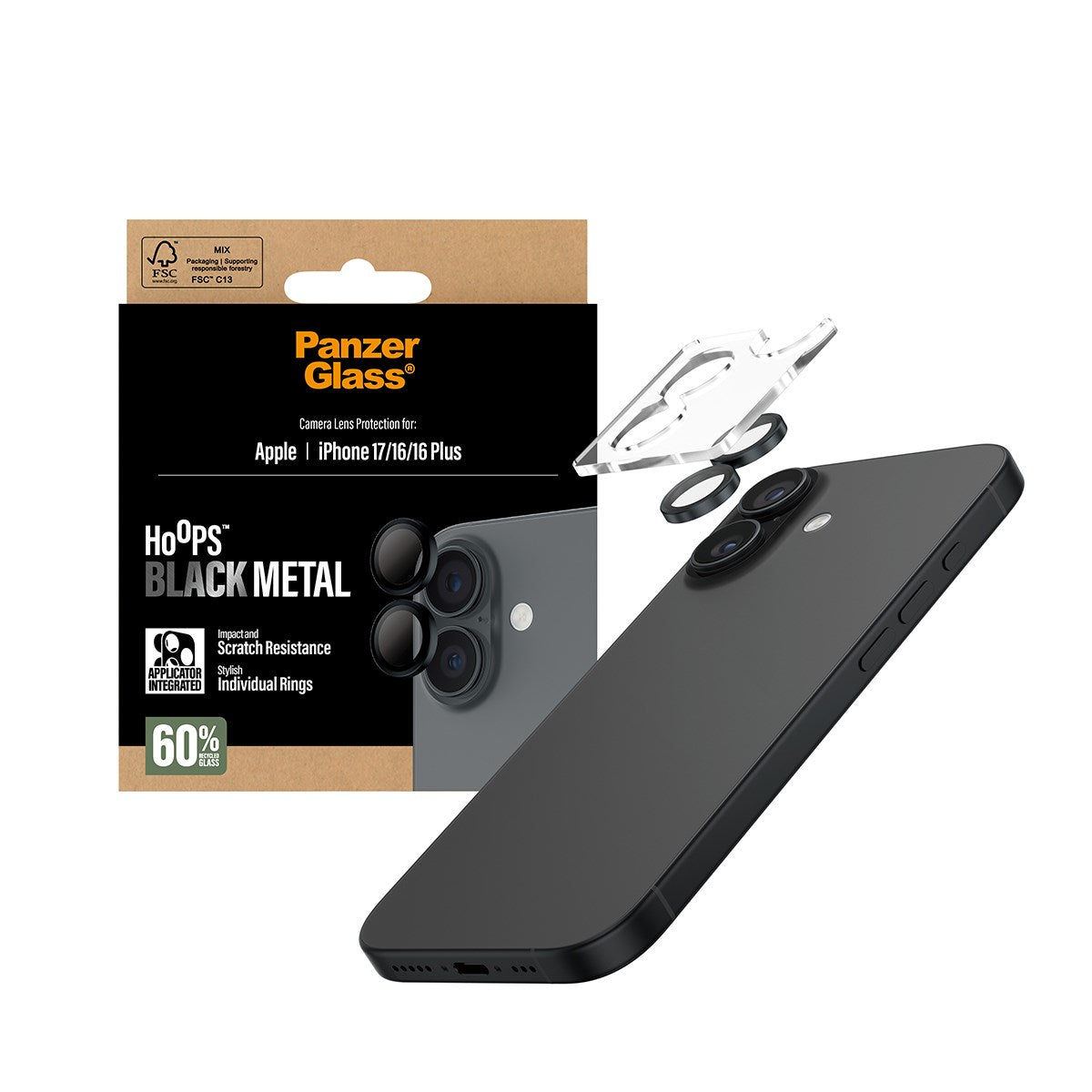 PanzerGlass® Hoops® Schwarz Kameraschutz iPhone 17 | iPhone 16 | 16 Plus